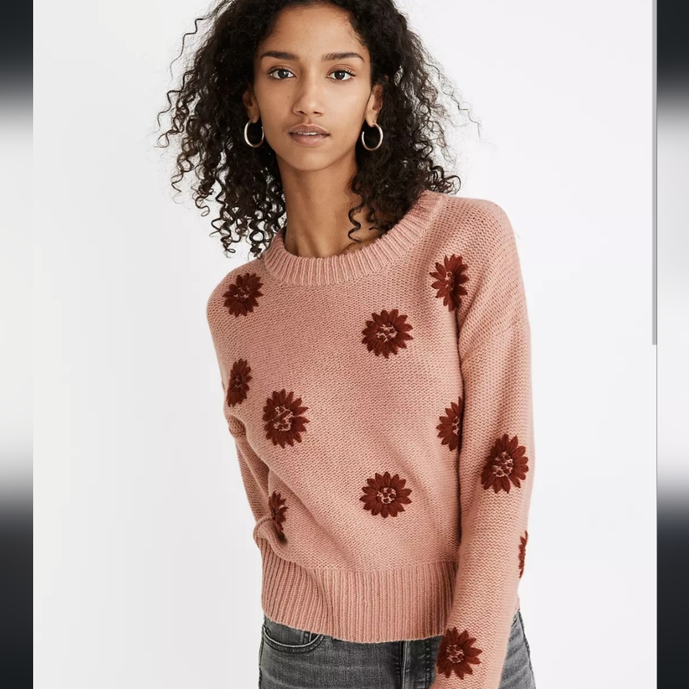 Madewell Flower Embroidered Pullover Sweater